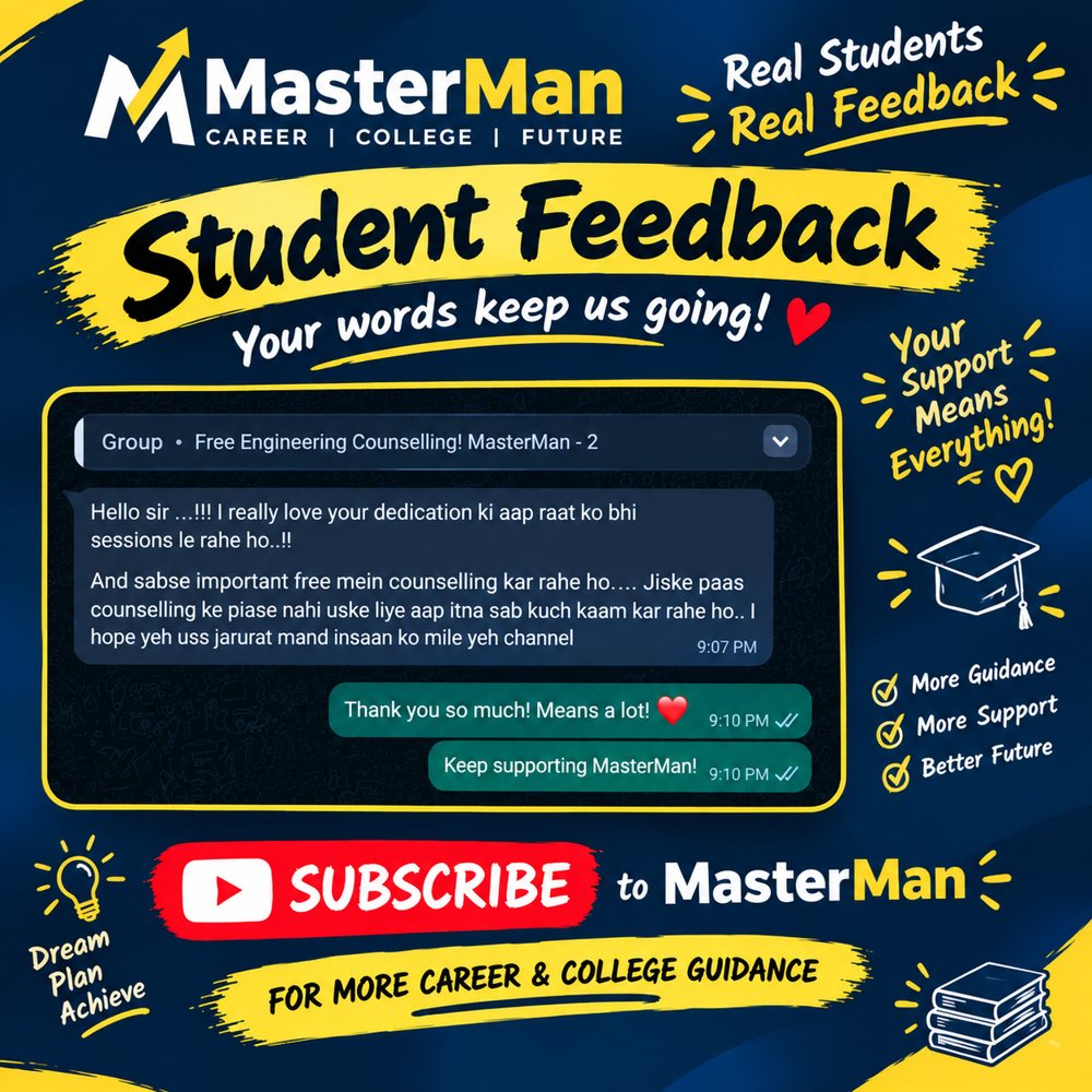 MasterMan student feedback post — WhatsApp message from a counselling student